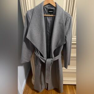 Express Gray long Coat with belt. New w/o tags. Size L